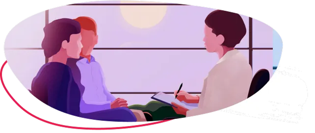 Graphic of a fertility clinic with two people walking up to it